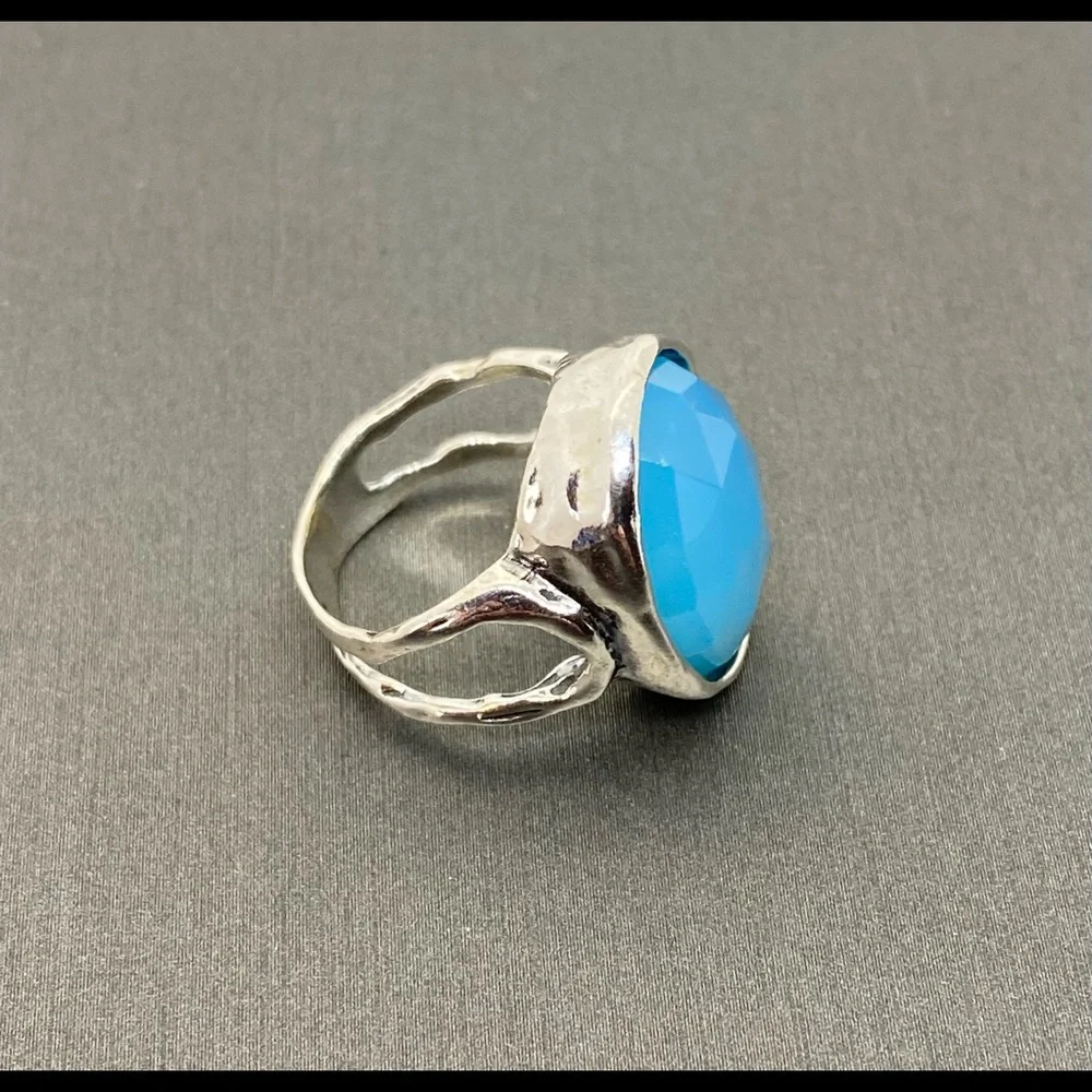 Grace & Heart G&H SKYE Ring Size 6 .925 Sterling Silver & Chalcedony Stone BLUE